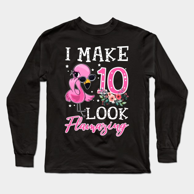 Kids I Make 10 Look Flamazing Flamingo Birthday T-Shirt Long Sleeve T-Shirt by Bensonn